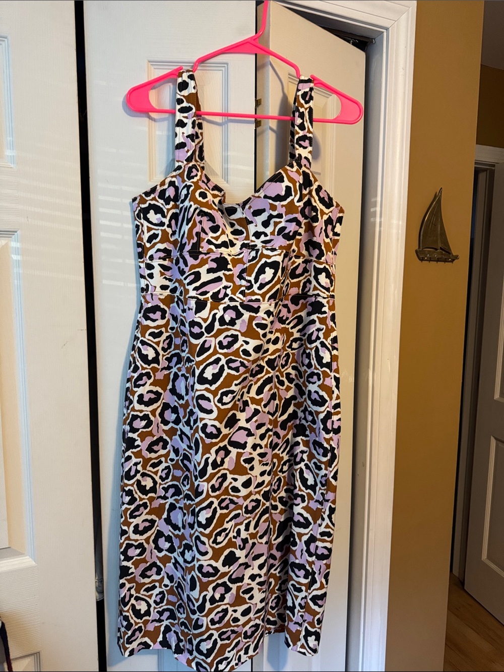 J. Crew Leopard Print Midi Dress in Brown, Navy, Purple and White